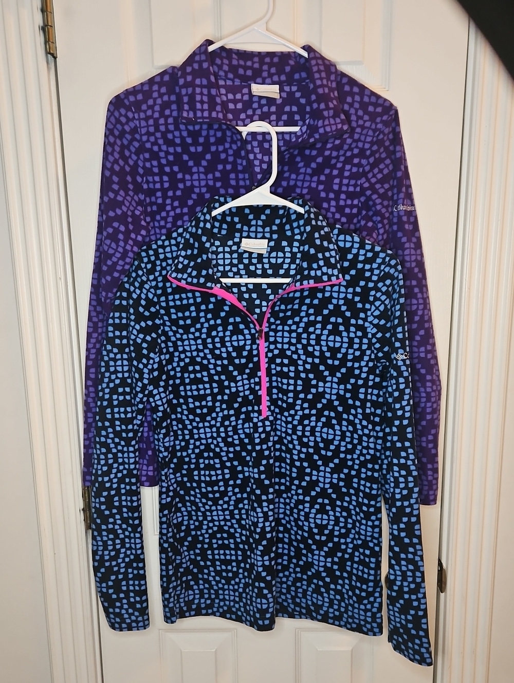 Columbia Blue/Blk & Purple/Blue 1/4 Zip Fleece Pullovers, EC, GET BOTH